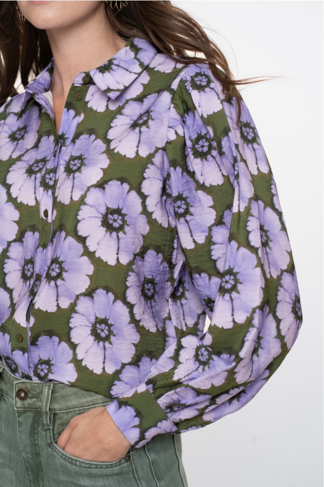 BLOUSE MET BLOEMENPRINT EN BALLONMOUWEN 53609 20 000380 PURPLE/GREEN